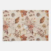 レトロ秋エレガントフローラパーソナライズされた名 キッチンタオル (横)