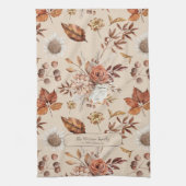 レトロ秋エレガントフローラパーソナライズされた名 キッチンタオル (縦)