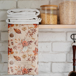 レトロ秋エレガントフローラパーソナライズされた名 キッチンタオル