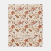 レトロ秋エレガントフローラパーソナライズされた名 フリースブランケット (正面)