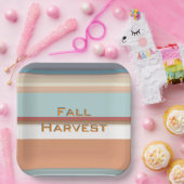 レトロ秋ハーベストブルーオレンジストライプ色 ペーパープレート (パーティー)