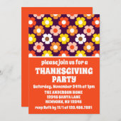 レトロ秋フラワーパープルサンクスギビングパーティー 招待状 (正面/裏面)