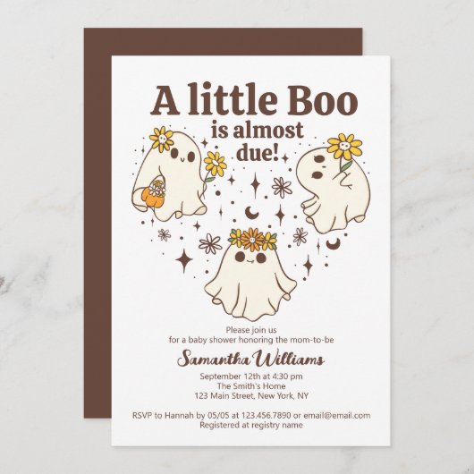 レトロ秋少しブーはほとんど赤ちゃんシャワーが原因 招待状 (正面/裏面)