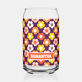 レトロ秋秋の花パターンパープル ガラス缶