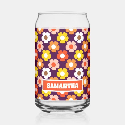 レトロ秋秋の花パターンパープル ガラス缶 (左)