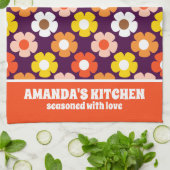 レトロ秋秋の花パターンパープル キッチンタオル (折り畳み)