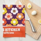 レトロ秋秋の花パターンパープル キッチンタオル (四つ折り)