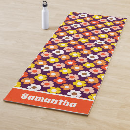 レトロ秋秋の花パターンパープル ヨガマット