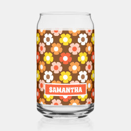 レトロ秋秋の花パターンブラウン ガラス缶