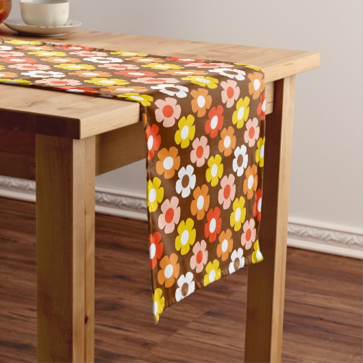 レトロ秋秋の花パターンブラウン ショートテーブルランナー (インサイチュ)