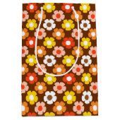 レトロ秋秋の花パターンブラウン ミディアムペーパーバッグ (正面)