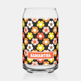 レトロ秋秋の花パターンブラック ガラス缶