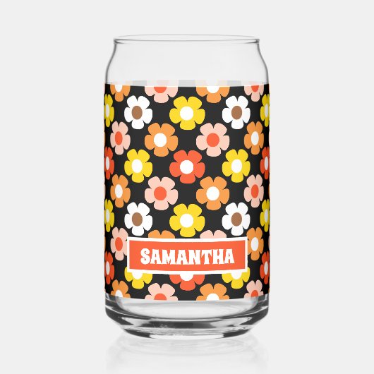 レトロ秋秋の花パターンブラック ガラス缶 (左)