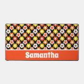 レトロ秋秋の花パターンブラック デスクマット (正面)