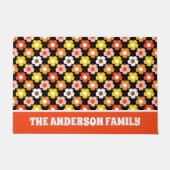 レトロ秋秋の花パターンブラック ドアマット (正面)