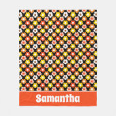 レトロ秋秋の花パターンブラック フリースブランケット (正面)