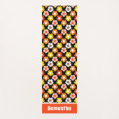 レトロ秋秋の花パターンブラック ヨガマット (正面)