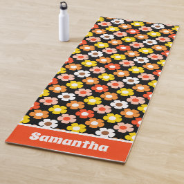 レトロ秋秋の花パターンブラック ヨガマット