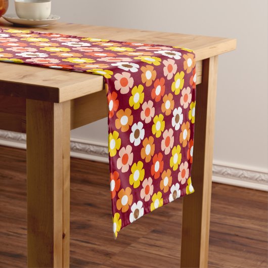 レトロ秋秋の花パターンブルゴーニュ ショートテーブルランナー (インサイチュ)