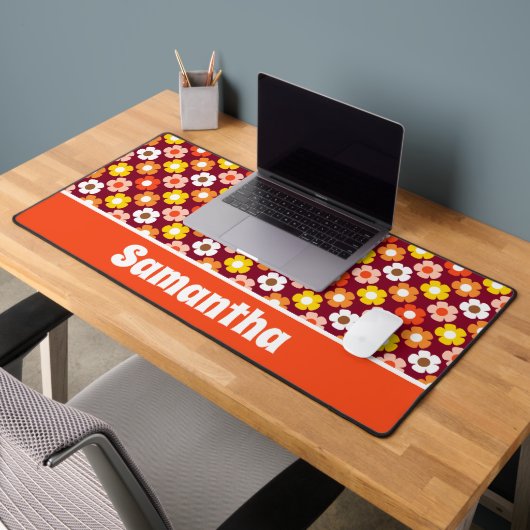 レトロ秋秋の花パターンブルゴーニュ デスクマット (オフィス2)
