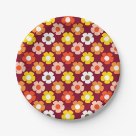 レトロ秋秋の花パターンブルゴーニュ ペーパープレート
