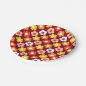 レトロ秋秋の花パターンブルゴーニュ ペーパープレート (アングル)