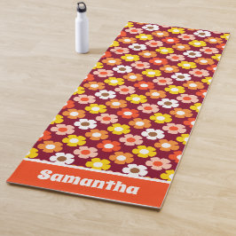 レトロ秋秋の花パターンブルゴーニュ ヨガマット