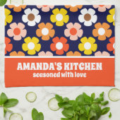 レトロ秋秋の花パターンブルー キッチンタオル (折り畳み)