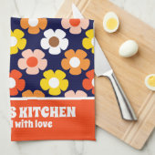 レトロ秋秋の花パターンブルー キッチンタオル (四つ折り)