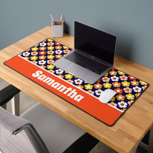 レトロ秋秋の花パターンブルー デスクマット (オフィス2)