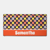 レトロ秋秋の花パターンブルー デスクマット (正面)