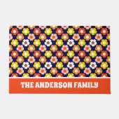 レトロ秋秋の花パターンブルー ドアマット (正面)