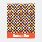 レトロ秋秋の花パターンブルー フリースブランケット (正面)