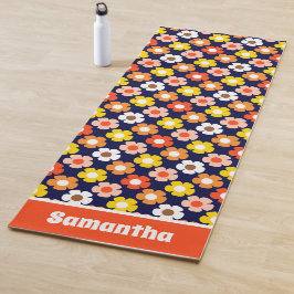 レトロ秋秋の花パターンブルー ヨガマット