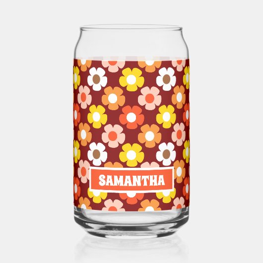 レトロ秋秋の花パターンレッド ガラス缶 (左)