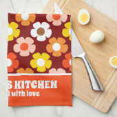 レトロ秋秋の花パターンレッド キッチンタオル (四つ折り)