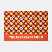 レトロ秋秋の花パターンレッド ドアマット (正面)