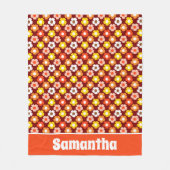 レトロ秋秋の花パターンレッド フリースブランケット (正面)