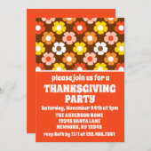 レトロ秋秋の花ブラウンサンクスギビングパーティー 招待状 (正面/裏面)