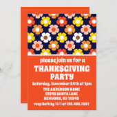 レトロ秋秋の花ブルーサンクスギビングパーティー 招待状 (正面/裏面)