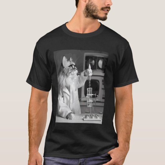 レトロ科学猫 - STEM - 好奇心旺盛な猫の実験室 - クア Tシャツ (正面)