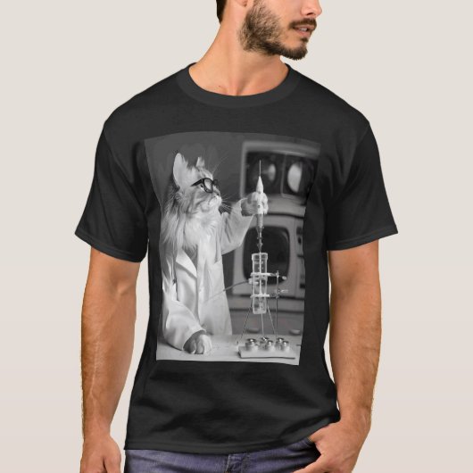 レトロ科学猫 - STEM - 好奇心旺盛な猫の実験室 - クア Tシャツ (正面)