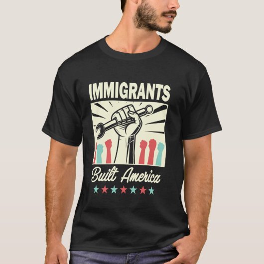 レトロ移民の遺産USA - 移民がアメリカを築いた Tシャツ (正面)