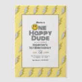 レトロ稲妻ワンハッピードドゥーデ1stバースデーフォト ベラム紙招待状 (正面)