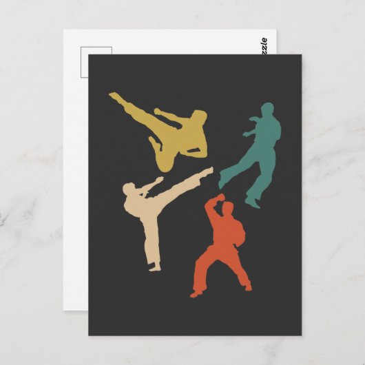 レトロ空手ファイターが武術をキック ポストカード (正面/裏面)