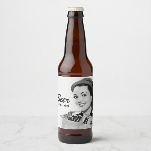 レトロ笑顔の女性1950のビールの保持バッグ ビールラベル (正面)