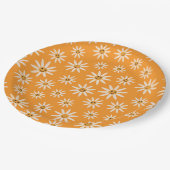 レトロ笑顔の白い花模様 ペーパープレート (アングル)