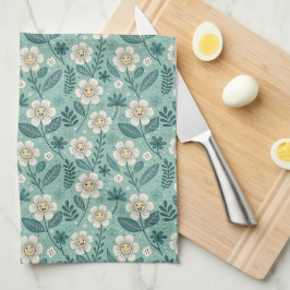 レトロ笑顔デイジーパターン – Groovy 70s Boho キッチンタオル