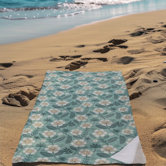 レトロ笑顔デイジーパターン – Groovy 70s Boho ビーチタオル