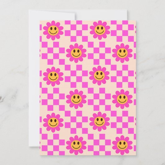 レトロ笑顔ピンクの花市松模様に女の子誕生日 招待状 (裏面)